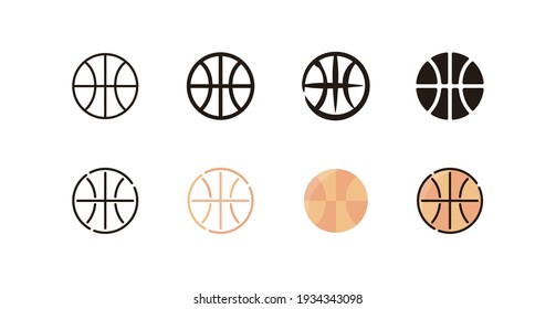 Juego de iconos de baloncesto (conjunto de iconos vectoriales de 8 estilos diferentes)
