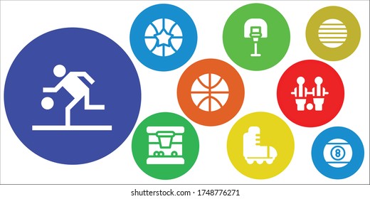 basketball icon set. 9 filled basketball icons.  Simple modern icons such as: Basketball, Roller skate, Table football, Ball, Billiard