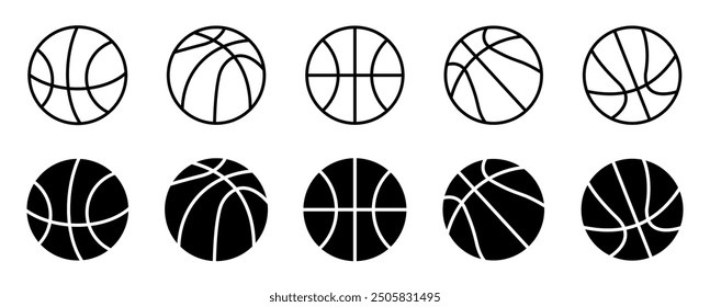 Basketball icon set. Basketball ball isolated icon. Basketball logo. Sport equipment symbol. Vector illustration.