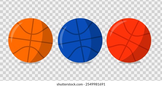 Basketball icon set. Basketball ball icon in tree color. Basketball logo vector icon on transparent background.