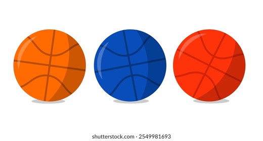 Basketball icon set. Basketball ball icon in tree color. Basketball logo vector icon on transparent background.