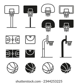 Basketball icon set. Basket ball vector set. Basketball arena.