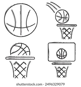 basketball icon set, brush strokes on white background. Vector illustration.