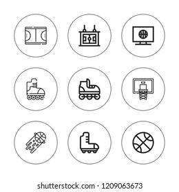 Basketball icon set. collection of 9 outline basketball icons with basketball, table football, sport icons. editable icons.