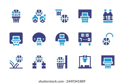 Basketball icon set. Duotone color. Vector illustration. Containing basketball hoop, basketball, tshirt, scoreboard, hoop, hierarchy, ball, sport.