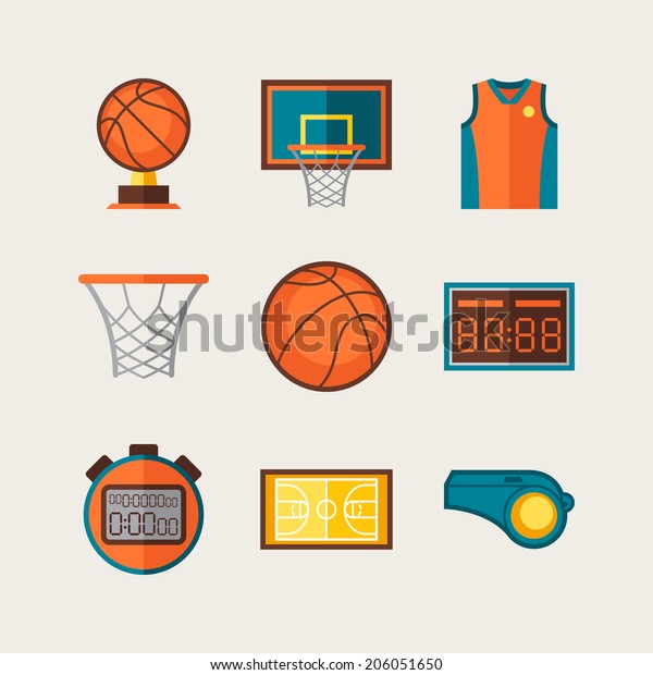 Basketball Icon Set Flat Design Style Stock Vector (Royalty Free ...