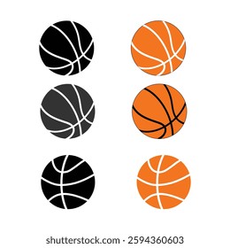 Basketball icon set in flat and line style. Basket ball in glyph version, outline, Rubber ball linear and full pictogram symbol collections, vector illustration.