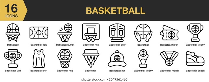 Basketball icon set. Includes game, basketball, ball, sport, play, competition , and More. Outline icons vector collection.