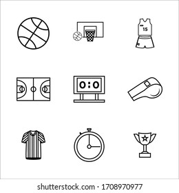 basketball icon set outline style for your web design, logo, UI. illustration. such as basketball hoop,jersey,Field basketball