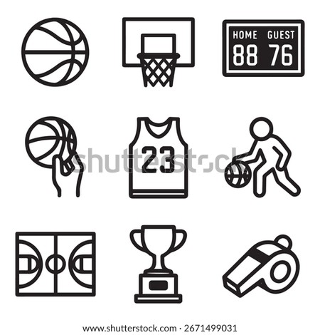 Basketball Icon Set Pack Minimalist Black and White Vector Graph