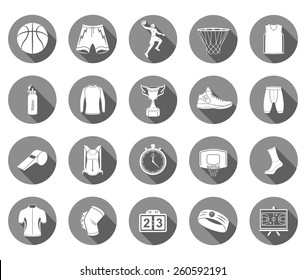 Basketball icon set - stock vector. Large set of symbols, logos and icons of basketball. Sports equipment, protection, trackers, silhouettes of players, uniforms, and clothing