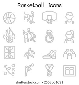 Basketball icon set in thin line style