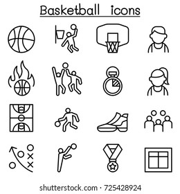 Basketball icon set in thin line style