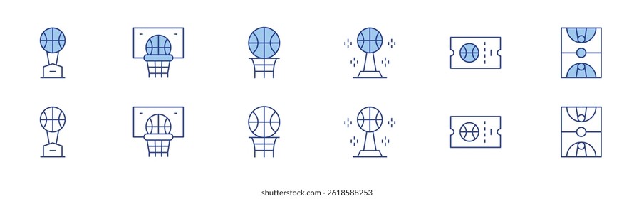 Basketball icon set in two styles, Duotone and Thin Line style. Editable stroke. basketball award, basketball, ticket.