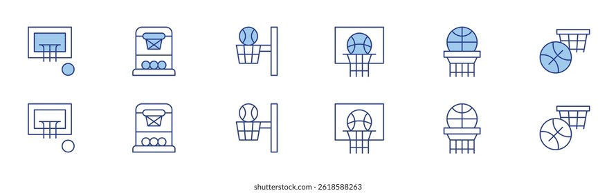 Ícone de basquete definido em dois estilos, Duotônico e Linha fina. AVC editável. cesta, basquete, basquete
