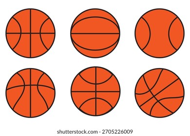 Basketball-Symbol setzt Vektor auf weißem Hintergrund. Sport, Symbol, Grafik, Design, Vektor, Illustration, einfach, orange, schwarz, weiß, Umriss, fest, Logo, Website, soziale Medien, druckbar, Symbol