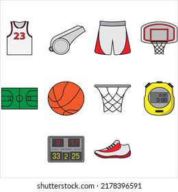 Basketball icon sets flat classic symbols outline