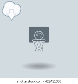 Basketball icon with shadow. Cloud of download with arrow.