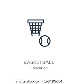 Basketball icon. Thin linear basketball outline icon isolated on white background from education collection. Line vector sign, symbol for web and mobile
