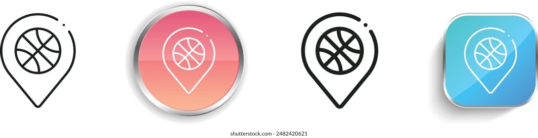 icono de baloncesto. Diseño delgado de estilo lineal, regular y de Botón aislado sobre fondo blanco