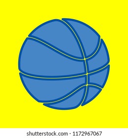 Basketball icon. Vector. Office style blue icon at yellow background.