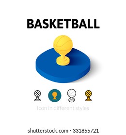 Basketball icon, vector symbol in flat, outline and isometric style