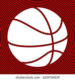 Basketball icon. Vector. White icon on red and black radial pattern as background. Isolated.