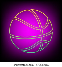 Basketball icon. Vector. Yellow-green gradient linear icon on magenta light as background