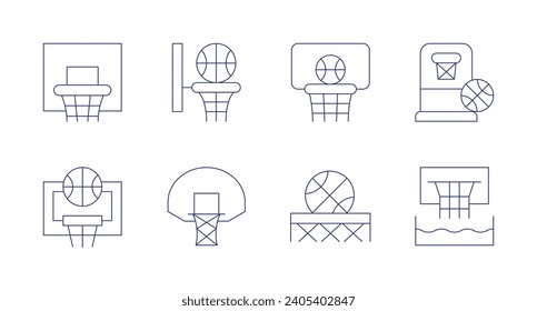 Iconos de baloncesto. Trazo editable. Con baloncesto, baloncesto acuático.