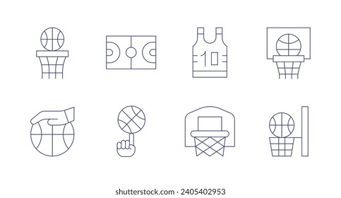 Basketball icons. Editable stroke. Containing basketball, tshirt, basketball field.