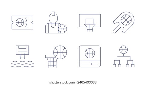 Basketball icons. Editable stroke. Containing ticket, basketball, basketball player, basketball hoop.