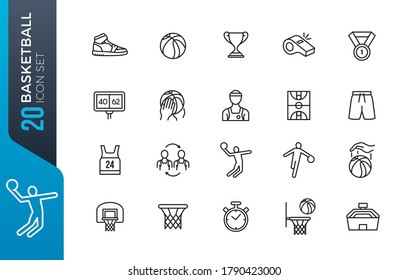 Basketball icons. Included the icons as basketball player, dunk, shoot, competition, match, hoop and more.