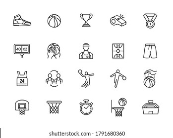 Basketball icons. Included the icons as basketball player, dunk, shoot, competition, match, hoop and more.