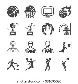 Basketball icons. Included the icons as basketball player, dunk, shoot, competition, match, hoop and more.