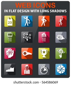 basketball icons set in flat design with long shadow