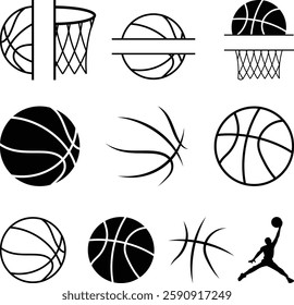 Basketball Icons Set, Basketball logo vector silhouette illustration