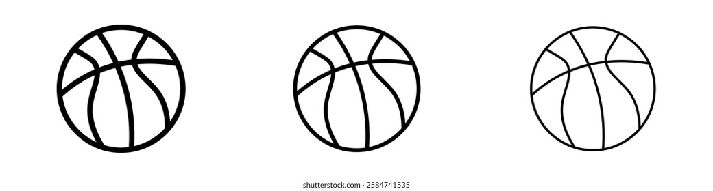 Basketball icons in three different stroke lines