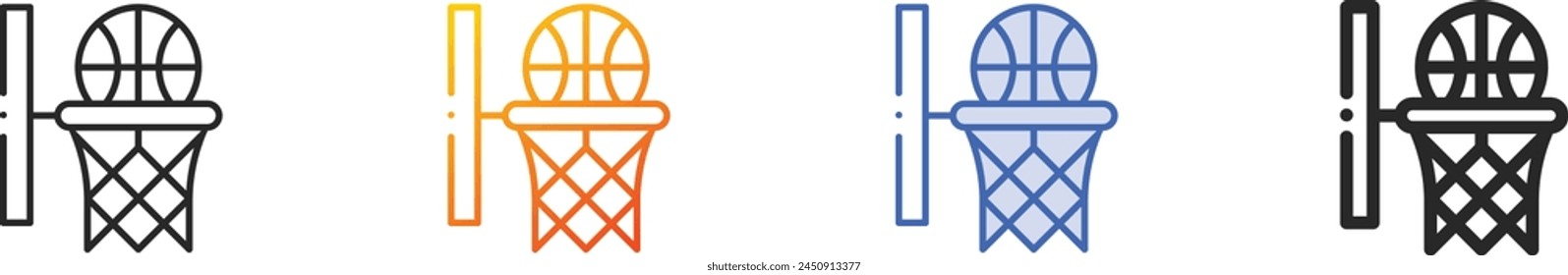 Icono de baloncesto. Diseño lineal delgado, degradado, trazo azul y estilo audaz aislado sobre fondo blanco