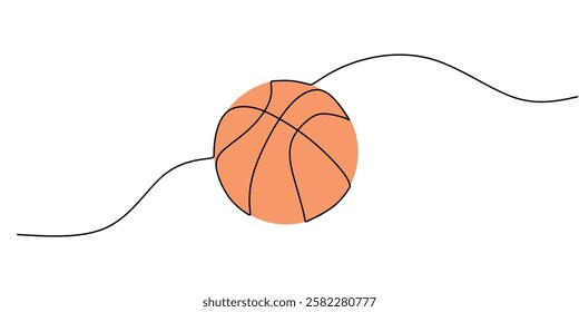 Basketball illustration in a single continuous line. Symbol of team sports, championships, and athletic games. Vector illustration hand drawn.