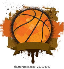 Basketball Insignia A basketball with a text banner over a textured background. 