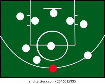 Basketball isolation technique diagram, Suitable for strategy, training and match analysis.