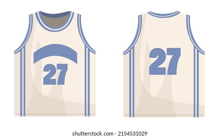 Basketball jersey clothing. Apparel for sport activity. Unisex clothes front and back view. Flat vector illustration