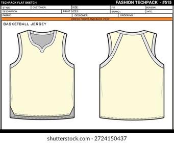 BASKETBALL JERSEY EINFACH BEARBEITBARE LEERE TECHPACK-LAYOUT-VORLAGE DESIGN