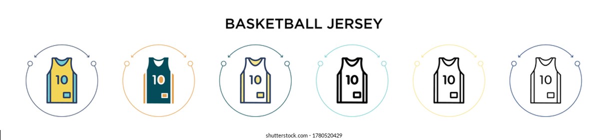 Basketball jersey icon in filled, thin line, outline and stroke style. Vector illustration of two colored and black basketball jersey vector icons designs can be used for mobile, ui, web