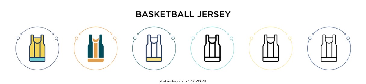 Basketball jersey icon in filled, thin line, outline and stroke style. Vector illustration of two colored and black basketball jersey vector icons designs can be used for mobile, ui, web