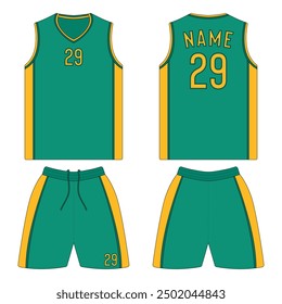 Basketball jersey mockup front and back view. Vector illustration