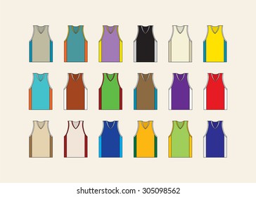 Conjunto de camisa de basquete.
Conjunto de 18 camisas de basquete.Ilustração vetor