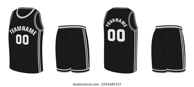 Basketball jersey side view set vector illustration isolated on white background.