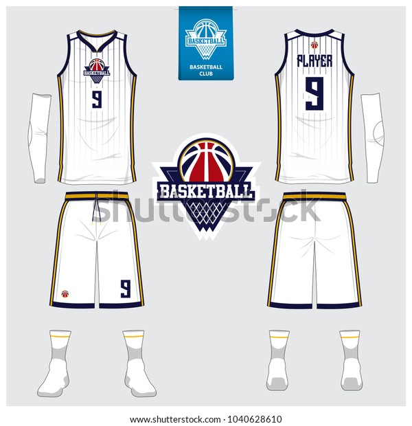 Basketball jersey or sport uniform, shorts,\
socks template for basketball club. Front and back view sport\
t-shirt design. Tank top t-shirt mock up with basketball flat logo\
design. Vector\
Illustration