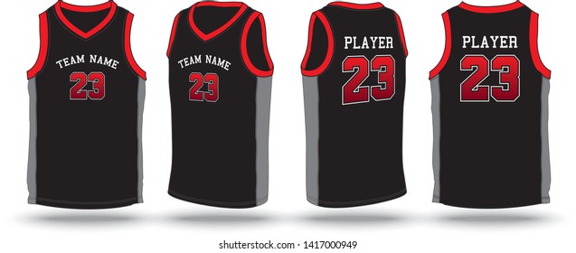 Basketball jersey tank top design template mockup. multiple view. - Vector